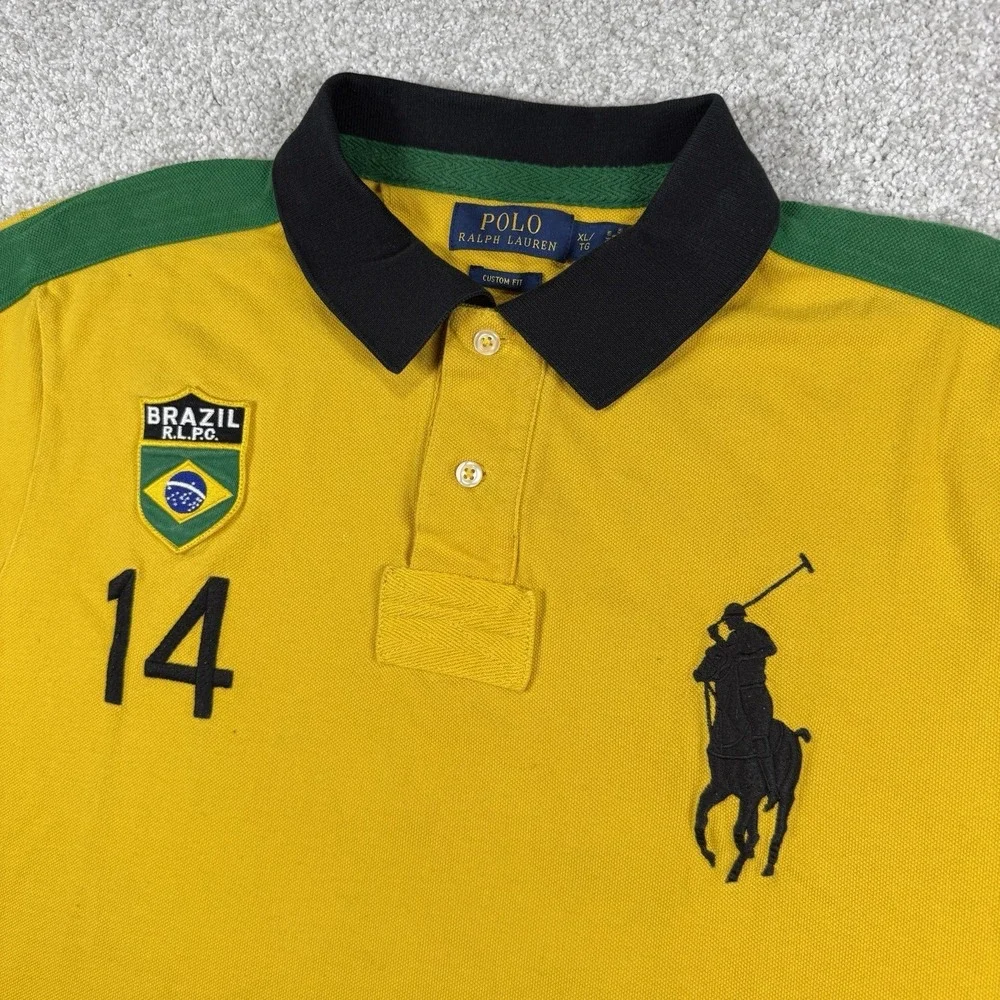 Polo Ralph Lauren Shirt Mens XL Yellow Polo World Cup Olympic 14 BRAZIL RARE
